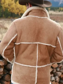 Close-up of brown Marlboro Man suede jacket for men