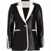 Close-up view of Only Murders in the Building S04 Molly Shannon Black Leather Blazer