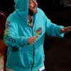 Close view of 97th Annual Oscars Awards Adam Sandler Blue Fleece Hooded Jacket