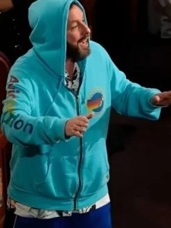 Close view of 97th Annual Oscars Awards Adam Sandler Blue Fleece Hooded Jacket