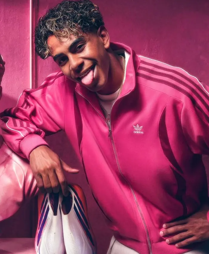 Close view of Adidas Lamine Yamal 2026 Fleece Pink Track Jacket