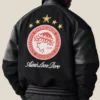 Close view of Aimé Leon Dore Fall-Winter 2026 Black Olympiacos F.C. Varsity Jacket