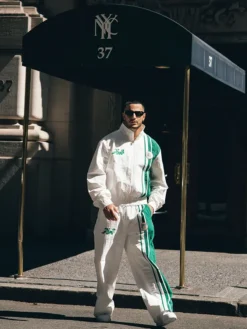 Close view of DJ Snake Algerian-Themed New York City White And Green Polyester Tracksuit