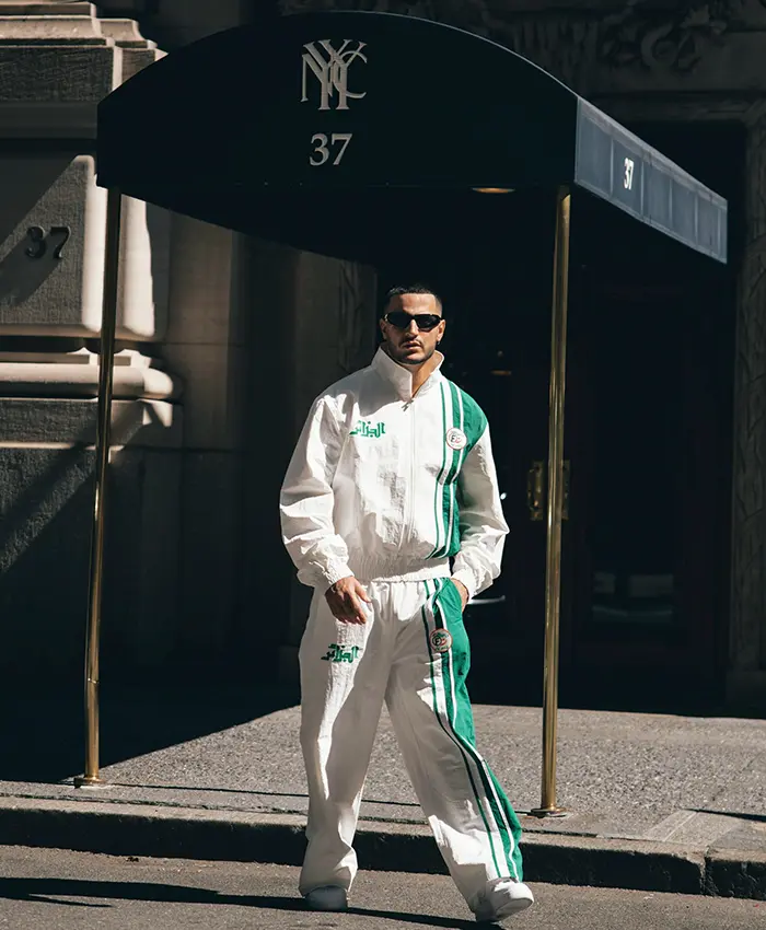 Close view of DJ Snake Algerian-Themed New York City White And Green Polyester Tracksuit
