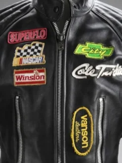 Close view of Days of Thunder Summer 2028 Tom Cruise Black Cafe Racer Moto Leather Jacket