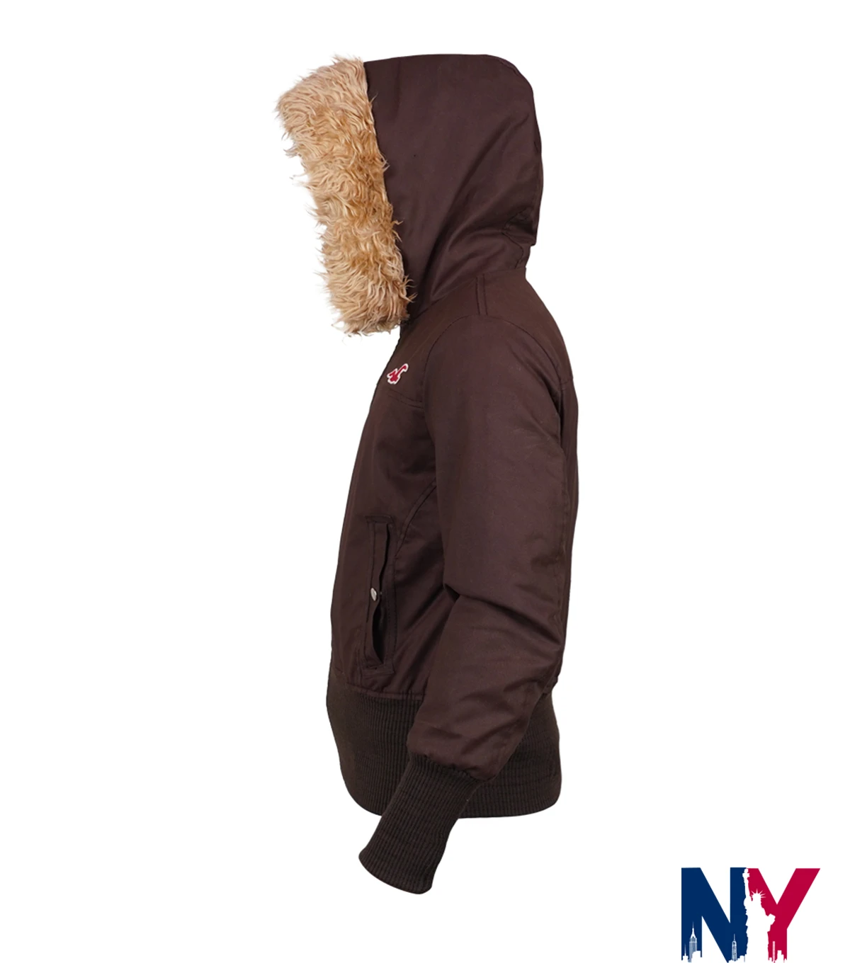 Close view of Deals On Hollister Women’s Peyton Brown Twill Hooded Fur Jacket