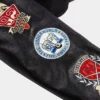 Close view of Disney Villains x Shoe Palace Video Vault Wool Leather Black Varsity Jacket