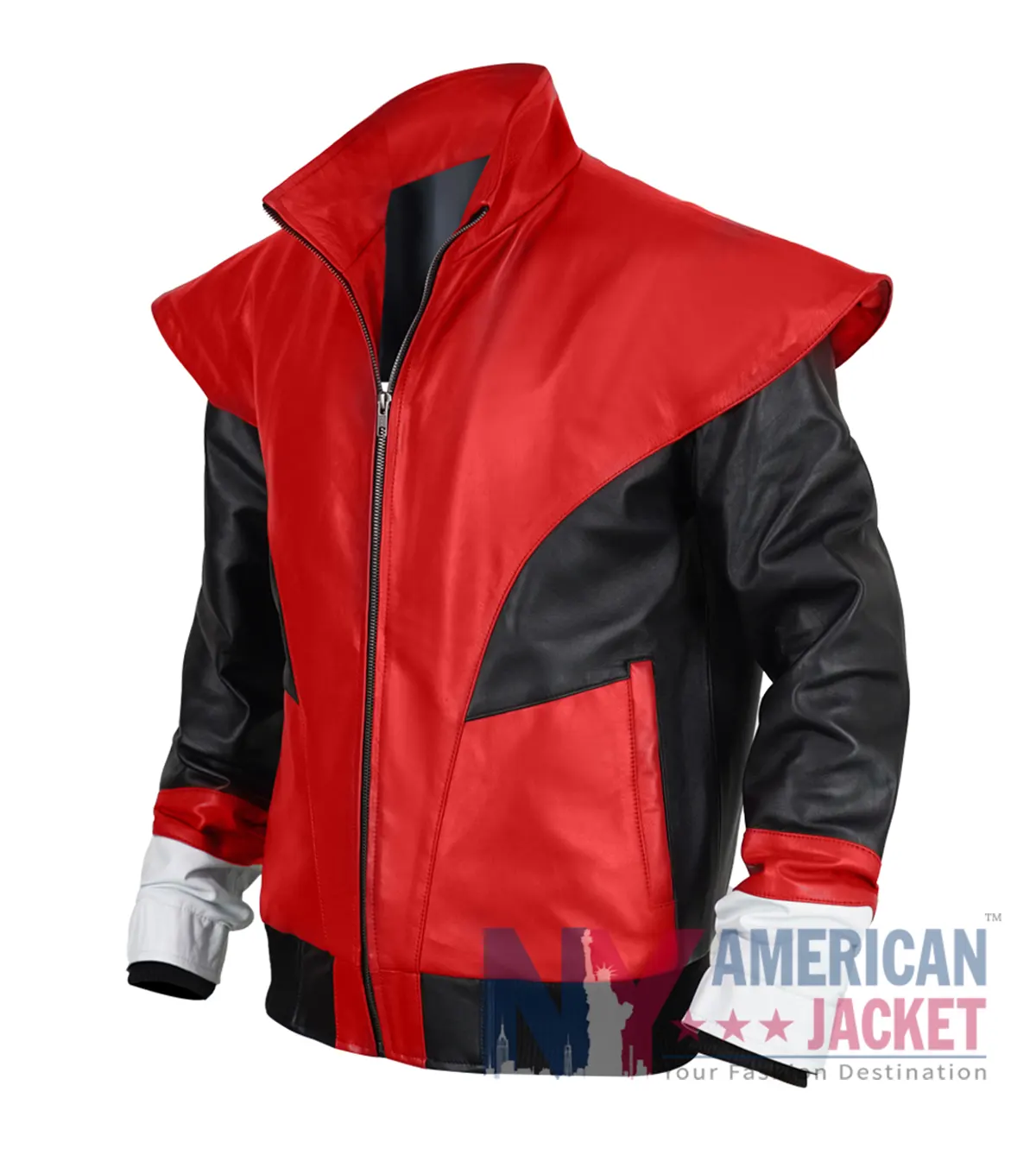 Close view of Halloween Nightcrawler Cosplay X‑Men Red And Black Biker Leather Jacket