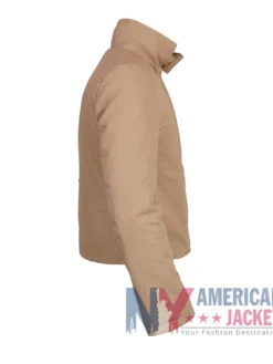 Close view of New York City SoHo 2026 Rihanna Oversized Cropped Khaki Cotton Track Jacket