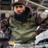 Close view of Pelle Pelle Fall 2026 Green And Brown True To Our Roots Bomber Leather Jacket