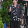 Close view of Pete Davidson Tommy Karate Tommy Pitera Black Satin Okinawa Halloween Bomber Jacket