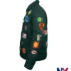 Close view of Robert Downey Jr. Avengers Endgame Encore Tony Stark Cotton Green Patchwork Jacket
