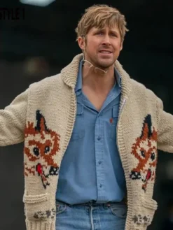 Close-view of Ryland Grace Project Hail Mary 2026 Ryan Gosling Cream Fox Cardigan Jacket