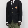Close view of Stüssy x eYe Junya Watanabe Man Black Venus Swirl Suiting Fabric Blazer Jacket