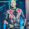 Close-view of The R&B Tour Toronto Chris Brown Red And Black Moto Leather Jacket