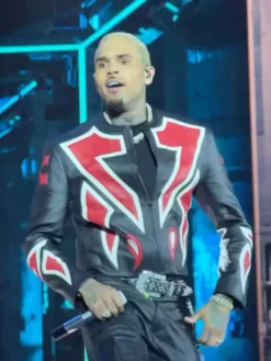 Close-view of The R&B Tour Toronto Chris Brown Red And Black Moto Leather Jacket