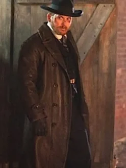 Cole Hauser Series Yellowstone Black Leather Trench Coat side view