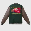 D23-Disney-x-Formula-1-2026-Pixar-Cars-Lightning-McQueen-Green-and-Brown-Wool-Varsity-Jacket