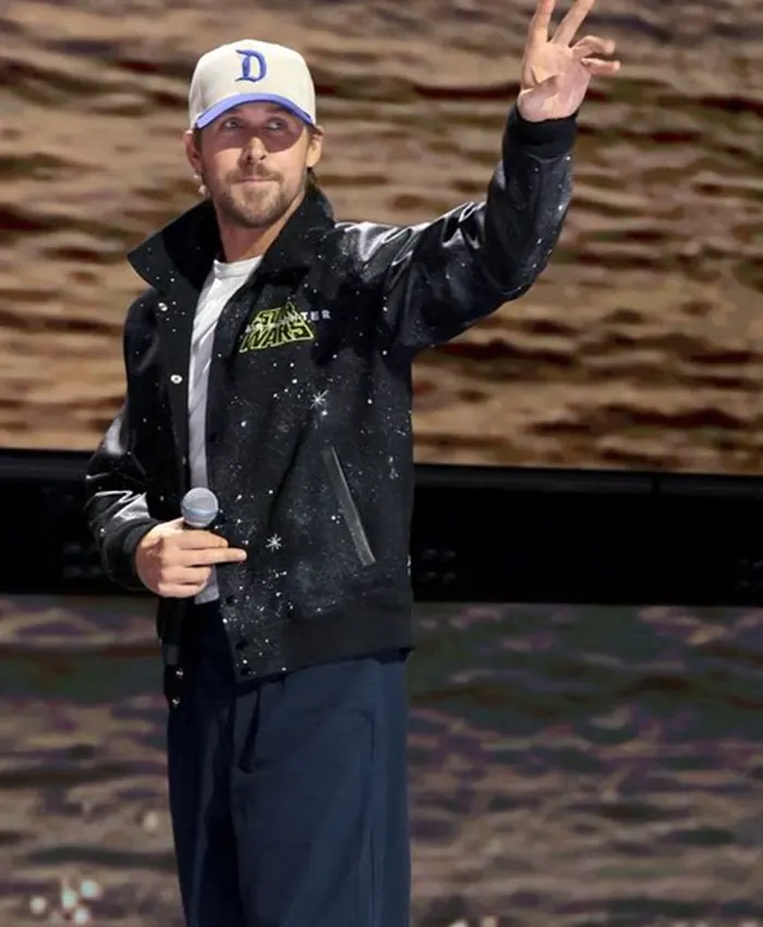 D23 Ultimate Fan Event 2026 Ryan Gosling Star Wars Starfighter Black Varsity Jacket front view