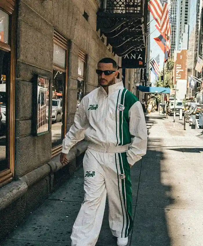 DJ Snake Algerian-Themed New York City White And Green Polyester Tracksuit front view