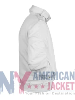 Damson Idris Snowfall S05 White Jacket with cotton fabric, viscose lining, and three outside pockets