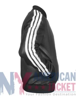 David Beckham Black Leather Bomber Jacket featuring Full-Length Sleeves and Two Outside Pockets