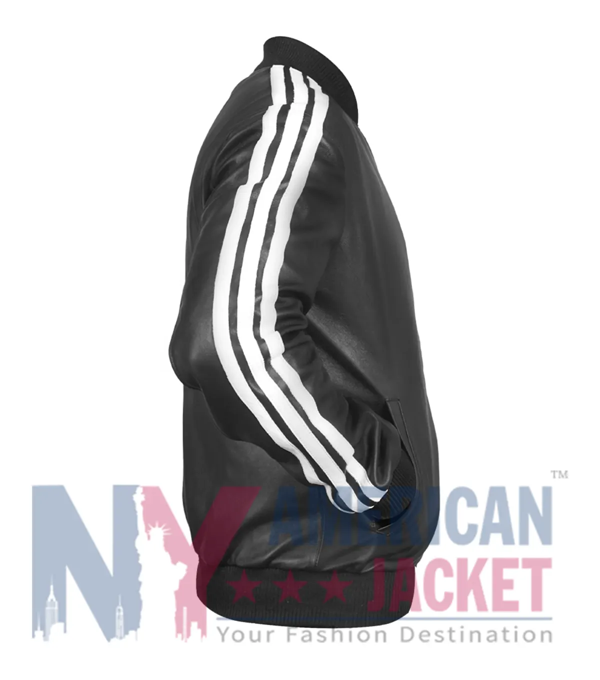 David Beckham Black Leather Bomber Jacket featuring Full-Length Sleeves and Two Outside Pockets