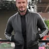 David Beckham World Cup 2026 Black Leather Jacket with Rib-Knitted Collar and Cuffs