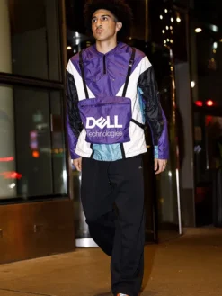 Dell Technologies Colorblocked Bag Purple, White And Teal Windbreaker Hoodie front view