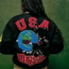 Denim Tears x André Leon Talley Black USA Globe Panther Wool Varsity Jacket back view