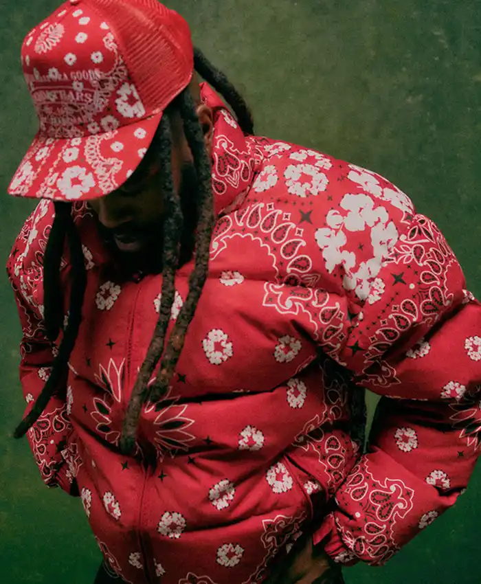 Denim Tears x André Leon Talley Fall 2026 Bandana Print Puffer Jacket front view