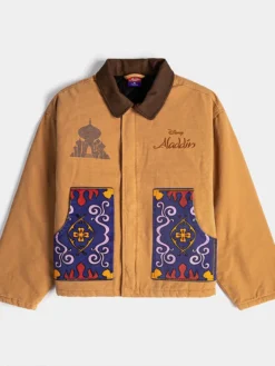 Disney Aladdin Genie x Shoe Palace Video Vault Brown And Blue Corduroy Collar Workwear Jacket front view