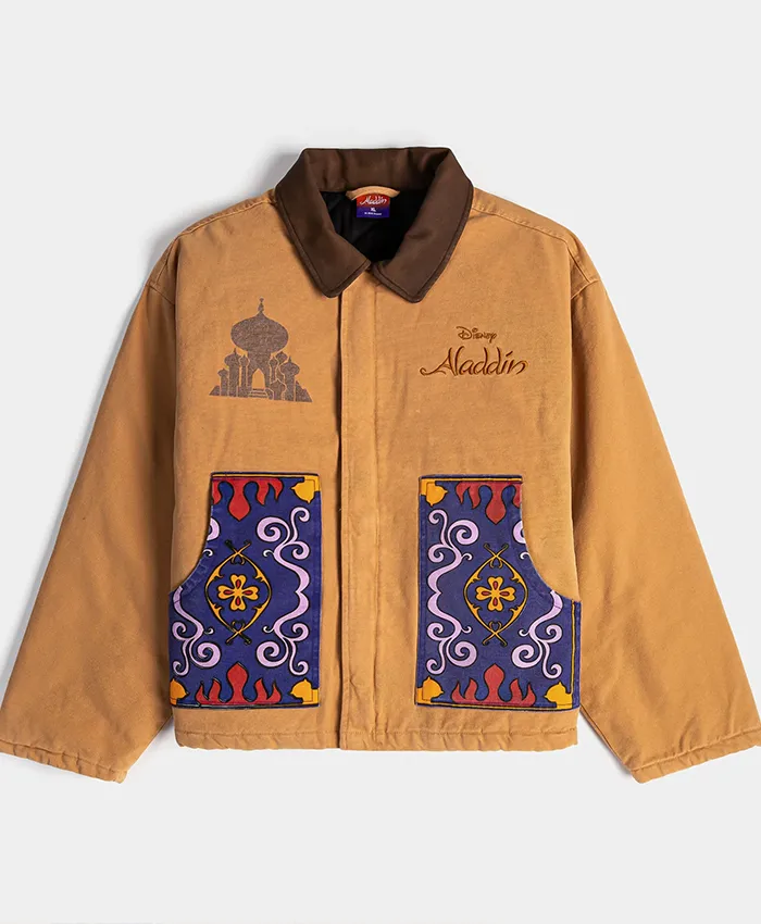 Disney Aladdin Genie x Shoe Palace Video Vault Brown And Blue Corduroy Collar Workwear Jacket front view