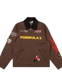 Disney And Pixar Cars Formula 1 Lightning McQueen Racing Brown Cotton Workwear Jacket front view