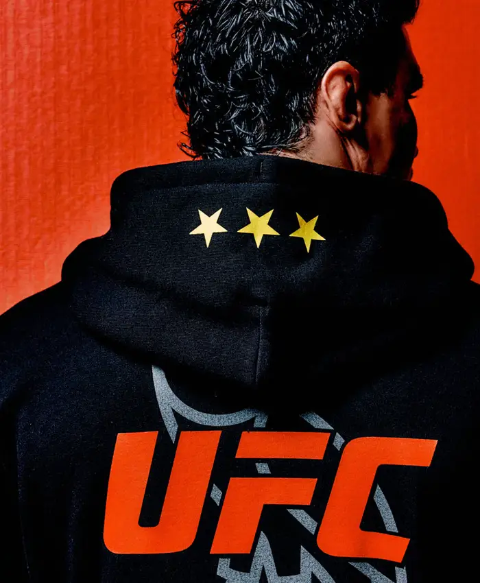 Drake's OVO x UFC 2026 Capsule Black Fleece Hooded Jacket back view
