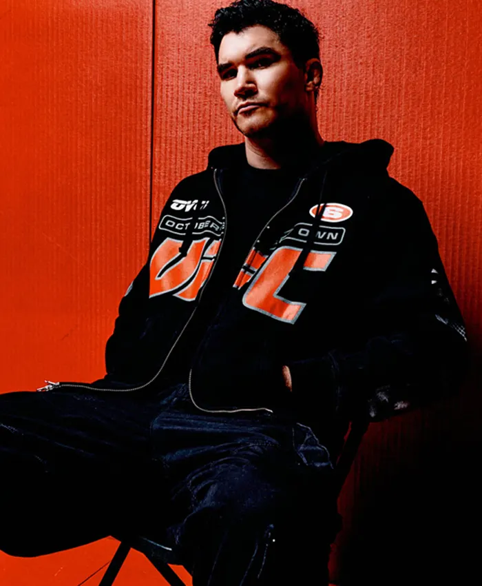 Drake's OVO x UFC 2026 Capsule Fleece Black Hooded Jacket front view