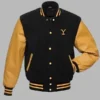 Dutton Ranch Yellowstone Black And Yellow Varsity Bomber Jacket front view