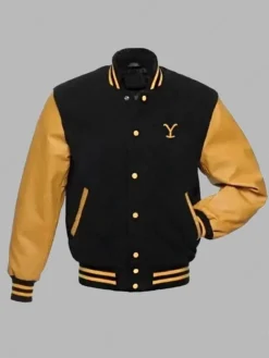 Dutton Ranch Yellowstone Black And Yellow Varsity Bomber Jacket front view