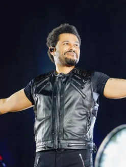 European 2026 The Weeknd Favorite Indie Video Game Black Biker Leather Vest front view