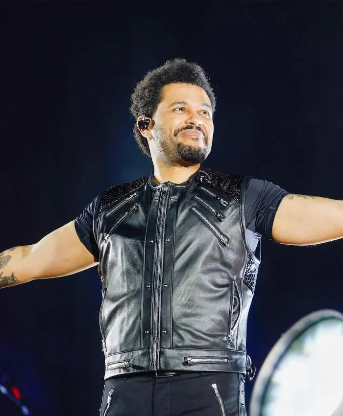 European 2026 The Weeknd Favorite Indie Video Game Black Biker Leather Vest front view