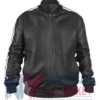 FIFA World Cup David Beckham Black Leather Bomber Jacket with Classic Rib-Knitted Detailing