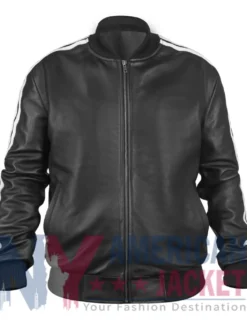 FIFA World Cup David Beckham Black Leather Bomber Jacket with Classic Rib-Knitted Detailing