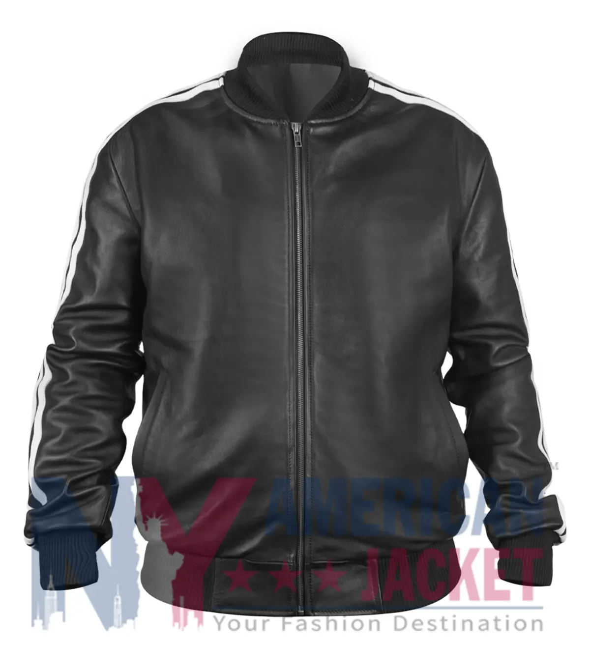FIFA World Cup David Beckham Black Leather Bomber Jacket with Classic Rib-Knitted Detailing