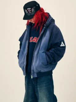 Fall 2026 Palace Skateboards Washed Zip-Up Navy Blue Cotton Hooded Jacket Front View