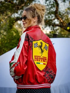 Formula 1 Ferrari Red Bomber Leather Jacket back view