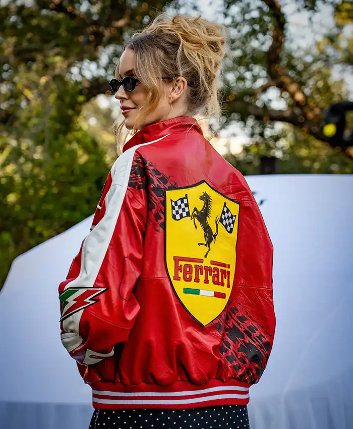 Formula 1 Ferrari Red Bomber Leather Jacket back view