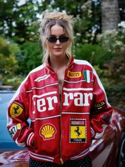 Formula 1 Ferrari Red Bomber Leather Jacket front view