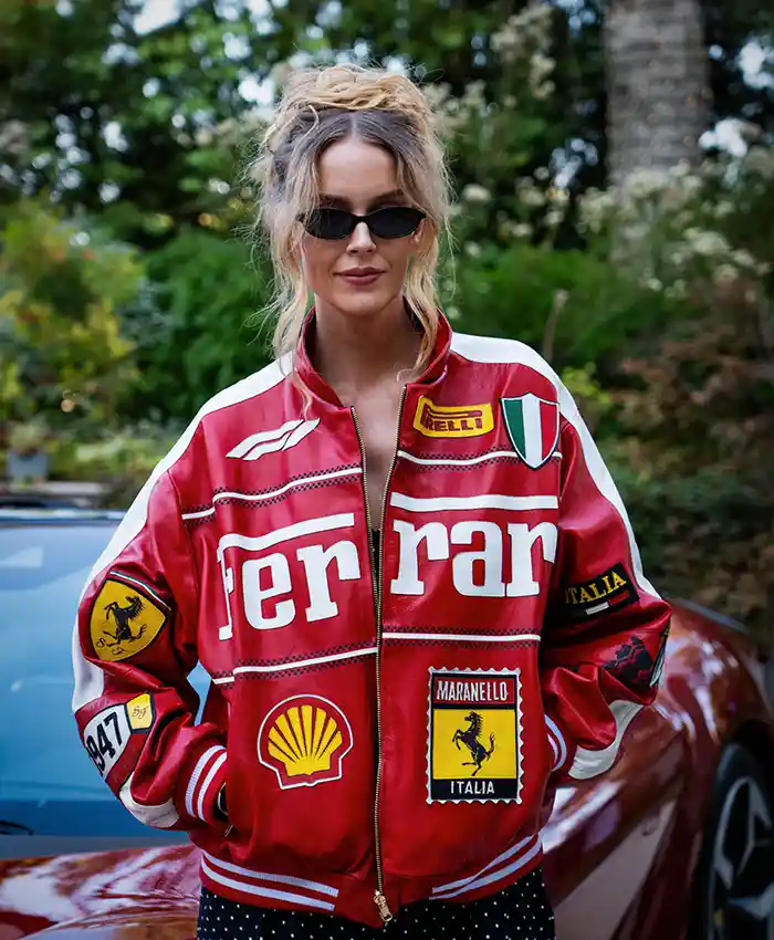 Formula 1 Ferrari Red Bomber Leather Jacket front view
