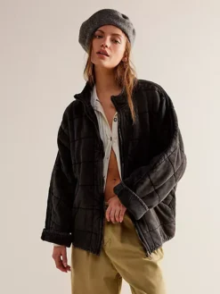 Free People Dolman Quilted Knit Jacket Black