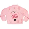 Front view of Yellowstone Beth Dutton State of Mind Pink Denim Jacket